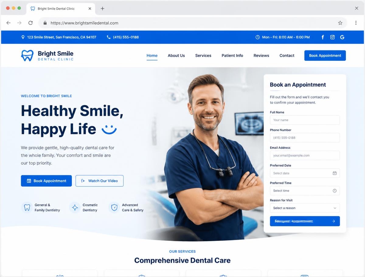 Website Bright Smile Dental — Healthcare