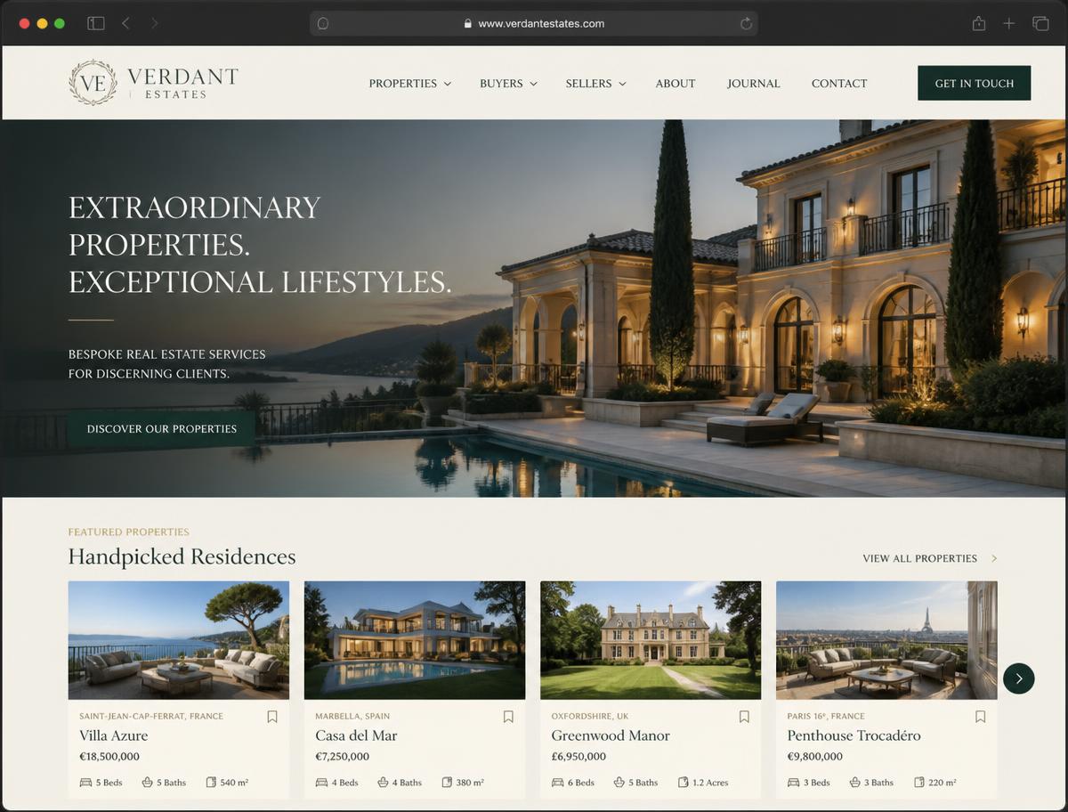Website Verdant Estates — Real estate