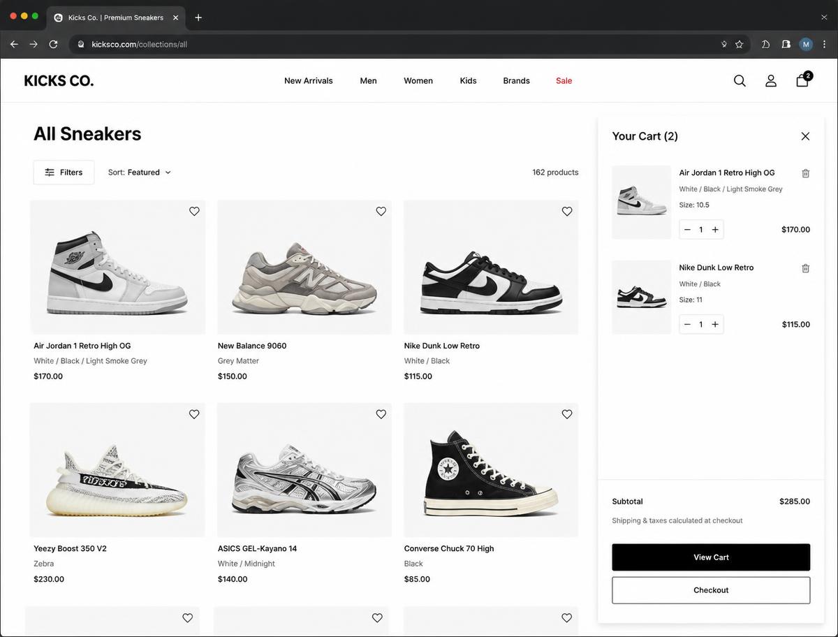 Website Kicks Co. — E-commerce